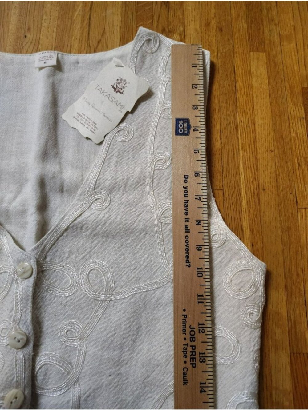 Takasami embroidered cream cotton vest Western cottagecore Mexican style - Picture 6 of 8